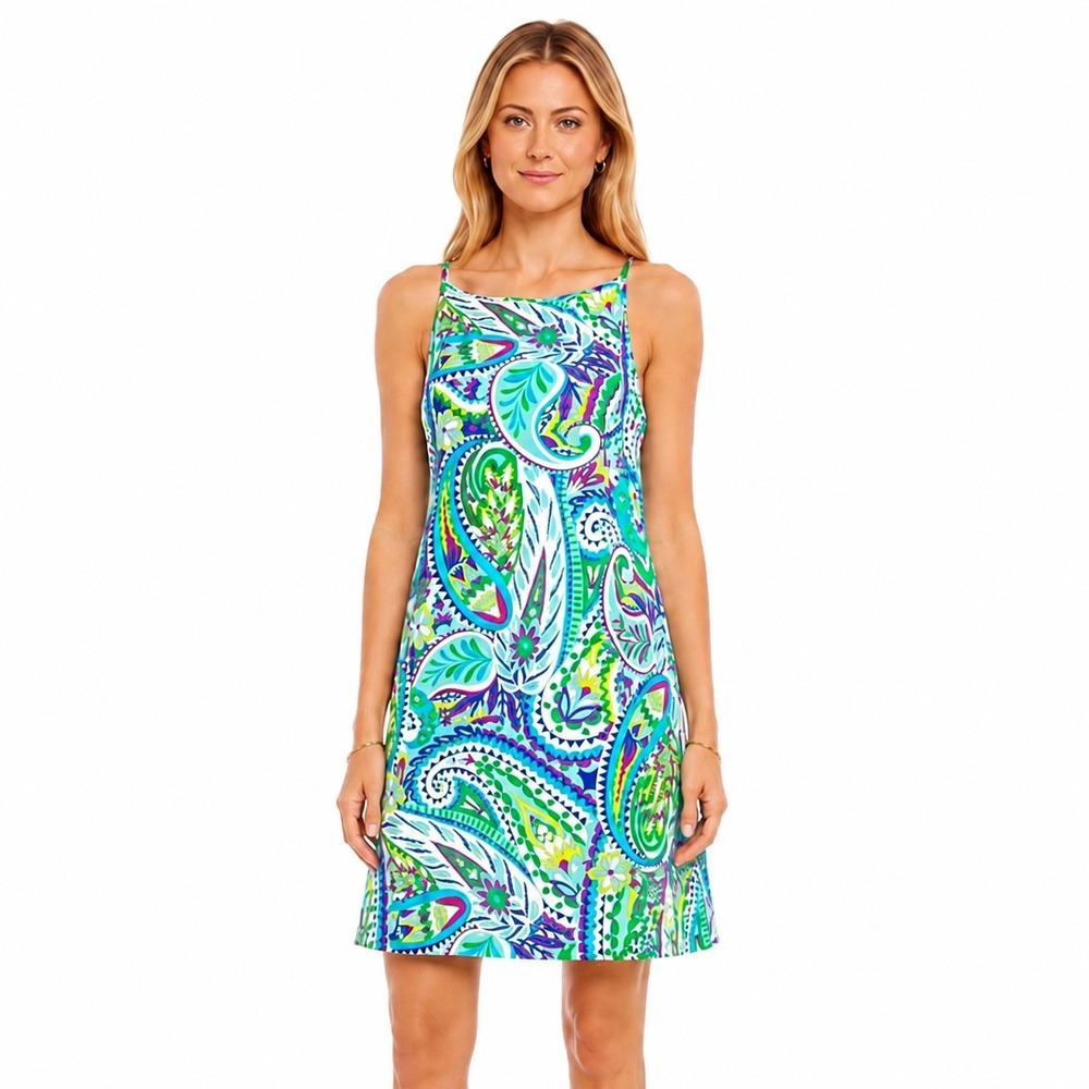Jude Connally Tamara Paisley Print Sleeveless Ruffle Back Dress Size S Resort